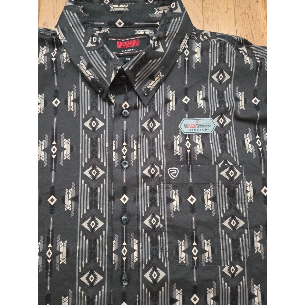 Rock & Roll Denim Aztec Stretch Shirt Charcoal Western Classic Fit XXL 2XL NWOT